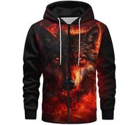 DSAoTeng Veste à capuche zippée intégrale pour homme Motif loup 3D Imprimé graphique animal Manches longues Cordon de serrage Cardigan avec poches, # 1, 5XL
