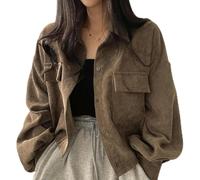 DSAoTeng Veste courte en velours côtelé à simple boutonnage pour femme - Style décontracté - Style vintage - Manches longues - Pour l'automne et l'hiver, café, S