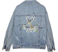 DSAoTeng Veste en jean brodée à simple boutonnage pour femme - Avec poche - Style décontracté vintage - Coupe ample - Manches longues - Vêtement d'extérieur streetwear, bleu, L