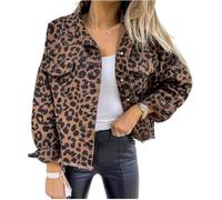 DSAoTeng Veste en jean boutonnée à imprimé léopard pour femme, style décontracté, élégant, vintage, coupe ample, ouvert sur le devant, vêtements d'extérieur pour l'automne et l'hiver, multicolore, M