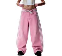 DSAoTeng Y2K Jean ample rayé à jambe large pour femme - Style décontracté vintage - Taille basse - Coupe décontractée - Hip Hop Streetwear pour toutes les saisons, rose, M