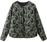 DSAoTeng Y2K Veste courte matelassée à motif floral pour femme - Style décontracté vintage à manches longues - Confortable - Avec boutons - Manteau d'hiver, vert foncé, M