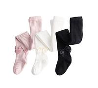 Dsaren 3 Paires Collants Coton Fille Respirant Thermiques Chaussettes Tricotées Jambières Bébé (blanc, noir, rose, XL (3-4 ans))