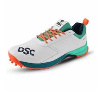 DSC Jaffa 22 Chaussures de cricket | Couleur : vert mer/orange fluo | Taille : 7UK/8US/41EU | pour hommes et garçons | Matériau : maille | Maille respirante | Semelle antidérapante pour une durabilité