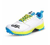 DSC Jaffa 22 Professional Cricket Shoes for Men | Toe and Heel Protection | Multilayer Cushioning | Supersoft and Flexibility | Rubber Outsole | Durability (White/Yellow, Size: EU 44, UK 10, US 11)