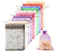 dsDAEDK Lot de 50 sacs en organza avec cordon de serrage, 13 x 18 cm, sacs en organza colorés, sacs à bijoux Lune Étoile, sacs cadeaux pour mariage, baptême, fête, Noël