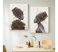 dsdsgog Abstrait 3D femme africaine Portrait Art peinture sur toile affiches et impressions marron foncé noir fille mur photos décoration 80x110 cm x 2 sans cadre