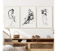 dsdsgog Affiches de croquis en noir et blanc, dessin au trait de fille sexy, impression d'art mural, peinture sur toile, images nordiques pour salon, décoration d'intérieur, 60 x 90 cm x 3 sans cadre