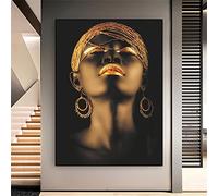 dsdsgog Femme africaine or paillettes toile peinture ethnique peinture affiche femme noire mur Art imprime maison chambre décor 80x110cm sans cadre