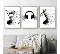 dsdsgog Musique Noir Blanc Impression Casque Notes de Musique Toile Art Affiche Toile Peinture Mur Impression Photo pour Salon Décor À La Maison 40x60cmx3 Sans Cadre