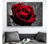 dsdsgog Peinture de fleur de rose rouge noir blanc sur toile, décoration murale, affiches et impressions pour salon, décoration d'intérieur, 60x90 cm, sans cadre