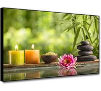 dsdsgog Pierres Bougie Rouge Nénuphar Spa Bambou Mur Art Peinture Affiche Fleur Balance Pierre Impressions sur Toile pour Spa Salle De Bains Décor 40x60cm sans Cadre