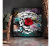 dsdsgog Rouge Rose Fleur Mains Graffiti Street Art Abstrait Affiche Mur Art pour Salon Home Decor Art Toile Peinture Imprime 70x70cm Sans Cadre