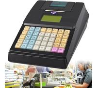 DSeenLeap Mini Caisse enregistreuse électronique Commerciale, pour supermarché de Petite Entreprise, Caisse Intelligente à 40 Touches avec imprimante Thermique, Clavier Anglais Complet (Noir)