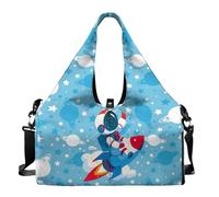Dserfgiu Sac de sport de voyage avec compartiment à chaussures, poches de rangement humides, sac de sport pour homme, sac de sport portable pour tapis de yoga, Planète fusée spatiale, Taille unique