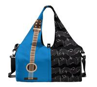 Dserfgiu Sac de sport de voyage avec compartiment à chaussures, poches de rangement humides, sac de sport pour homme, sac de sport portable pour tapis de yoga, Guitare Note de Musique, Taille unique