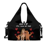 Dserfgiu Sac de sport pour femme avec compartiment à chaussures, poches de rangement humides, sac de voyage pour tapis de yoga, sac fourre-tout portable, Fille vivante et chien, Taille unique