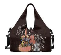 Dserfgiu Sac de sport pour femme avec compartiment à chaussures, poches de rangement humides, sac de voyage pour tapis de yoga, sac fourre-tout portable, Note de musique pour guitare, Taille unique