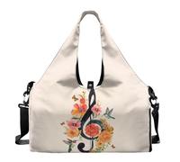 Dserfgiu Sac de sport pour femme avec compartiment à chaussures, poches de rangement humides, sac de voyage pour tapis de yoga, sac fourre-tout portable, Fleur Note de Musique, Taille unique