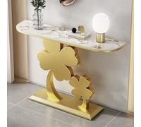 DSEWTEZXI Moderne Style médiéval Couloir Table, Étroit entrée Meuble décoratif Console, Imitation marbre d'entrée Console, Salon Derrière canapé Tables, Support métallique.(Beige Gold,90 * 30 * 80cm)