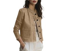DSFDFDG Chemisier élégant à volants for femme, chemise à manches longues, vêtement d'extérieur décontracté et élégant, boutonné, léger, cardigan(Khaki,L)