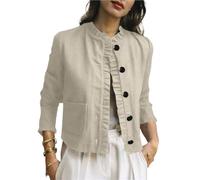 DSFDFDG Chemisier élégant à volants for femme, chemise à manches longues, vêtement d'extérieur décontracté et élégant, boutonné, léger, cardigan(Beige,XXXL)