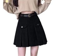 DSFDFDG Corduroy Pleated Skirt Women Autumn Winter High-Waisted A-Line Slimming Retro Versatile and Fashionable Short(Black,S)