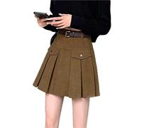 DSFDFDG Corduroy Pleated Skirt Women Autumn Winter High-Waisted A-Line Slimming Retro Versatile and Fashionable Short(Khaki,S)