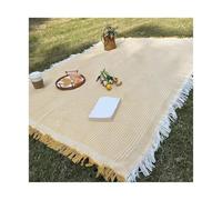 DSFDFDG Couverture de Pique-Nique avec Pompon, Tapis Camping, pelouse for Voyage en Plein air, Nappe Tricot Portable, Couvre-lit for Sieste(Yellow,180x260cm)