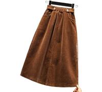 DSFDFDG Jupe Grande Taille 5XL for Femme, Automne-Hiver, Velours côtelé, mi-Longue, élastique, Ample, décontractée, Ligne A(Khaki,XXXL)