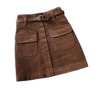 DSFDFDG Mini-Jupes en Velours côtelé for Femmes, Style Vintage Y2K, Coupe trapèze, Preppy, Passe-Partout, Harajuku, Basique et décontracté(Coffee with Belt,M)