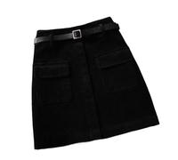 DSFDFDG Mini-Jupes en Velours côtelé for Femmes, Style Vintage Y2K, Coupe trapèze, Preppy, Passe-Partout, Harajuku, Basique et décontracté(Black with Belt,M)