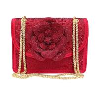 DSFDFDG Sac à bandoulière for femme avec chaîne, design floral et diamants brillants, style stéréo, élégant et décontracté(Red)