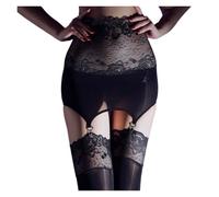 DSFIHJO bas porte jarretelle Robe moulante taille haute avec porte-jarretelles en dentelle et bas longs for femme, bas en soie noirs séduisants(Black,Skirt and Stocking)