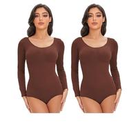 DSFIHJO Body Gainant Femme Combinaison élastique gainante for femme, effet gainant, ventre plat, col rond, sans coutures(Brown-2PCS,ONE SIZE_L)