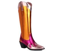DSFIHJO Bottes Cowboy Knee High Femme Bottes hautes for femmes, style western cowboy, bottes cowgirl, patchwork, dorées et roses, chaussures longues, grande taille 45, confort(Gold,38)