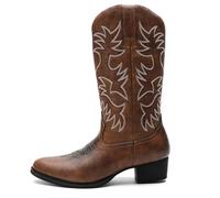 DSFIHJO Bottes de cowboy brodées Heritage for homme, bout rond, semelle en bois(Brown,48)