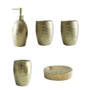 DSFIHJO Ensemble Distributeur de Savon Ensemble D'accessoires De Salle Bains, Distributeur Savon en Argent Doré, Tasse Gargarisme, Porte-Savon Ensemble Salle de Bain Accessoire(5 Pieces)