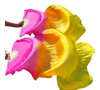DSFIHJO éVentail De Danse du Ventre Éventail de Danse du Ventre en Soie véritable, Long éventail, Fait à la Main, Couleur dégradée(20,M-150x90 Real Silk)