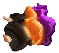 DSFIHJO éVentail De Danse du Ventre Éventails de Danse du Ventre en Soie véritable, 1 Paire/1 pièce, Teints à la Main, Long éventail Chinois, Voile 24 Couleurs(As picture-25,XL-230x90cmReal Silk)