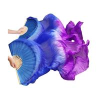 DSFIHJO éVentail De Danse du Ventre Éventails Longs de Danse en Soie véritable/Imitation, 1 Paire, Accessoires du Ventre Teints à la Main, 180x90cm(Color11,250x90cm Real Silk)