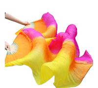 DSFIHJO éVentail De Danse du Ventre Handmade Women Silk Belly Dance Fan Real Veils 1 Pair(Gold,XL-230cm-1pair(2pcs))