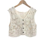 DSFIHJO Gilets tricotés sans Manche Sheer Crochet Top Embroidery Lace Blouse Cardigan Open-Knit Crop Tops for Women Spring Summer Boho Vacation Outfit(Apricot)