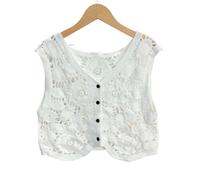 DSFIHJO Gilets tricotés sans Manche Sheer Crochet Top Embroidery Lace Blouse Cardigan Open-Knit Crop Tops for Women Spring Summer Boho Vacation Outfit(White)