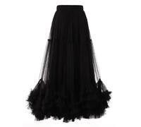 DSFIHJO Jupe Tulle Femme Spring Autumn High Elastic Waist Red Mech Ruffles A-Line Midi Long Skirts Ball Gown Elegant Half-Body Skirt Women