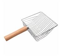 DSFIHJO Pelle À Litière for Chat en Acier Inoxydable, Manche en Bois | Facile à nettoyer, beau, réduit la poussière, convient aux toilettes for petits chiens(Silvery Wooden)