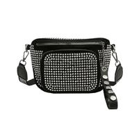 DSFIHJO Pochette argent Sac à main en cuir PU for femmes, sac banane bandoulière avec strass et diamant, fermeture éclair, large sangle, bourse de selle Pochette de soirée femme(Silver)