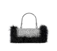 DSFIHJO Sac à Plumes Plumes d'autruche Diamants Sacs de soirée Strass Femmes Sac à main Épaule bandoulière Paillettes Fête Petit pour la Fête(Black)