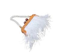 DSFIHJO Sac à Plumes Sac à main en plumes avec cadre bois for femme, sac chaîne, fourre-tout, de luxe for pour la Fête(White)
