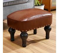 DSGAMER Repose-pieds ottoman en cuir, repose-pieds rustique rectangulaire en bois pour chambre à coucher, salon, bureau, entrée (marron)